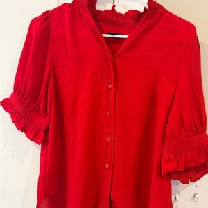 Ann Taylor Vibrant Red Blouse with Ruffled Sleeves